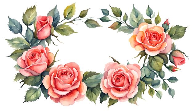 floral round frame, wreath of flowers, Watercolor, spring collection of hand drawn flowers, Botanical plant illustration , elegant watercolor, mother's day, women's day, banner, templates, ai