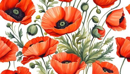 Watercolor spring flowers collection, Spring florals. Generative AI, Watercolor collection of hand drawn flowers , Botanical plant illustration, watercolor poppies bouquet, watercolor ai generative
