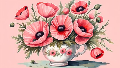 Watercolor spring flowers collection, Spring florals. Generative AI, Watercolor collection of hand drawn flowers , Botanical plant illustration, watercolor poppies bouquet, watercolor ai generative
