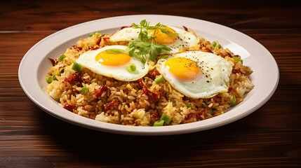 A plate with fried rice and eggs