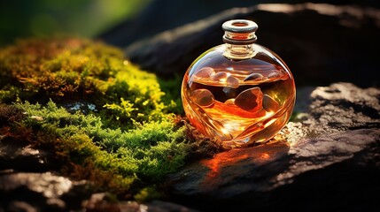 background of perfume bottles and stones