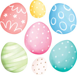 Watercolor Illustration set of Colorful Easter Eggs