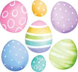 Watercolor Illustration set of Colorful Easter Eggs