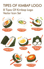 8 Tipes of kimbap logo vector icon set 