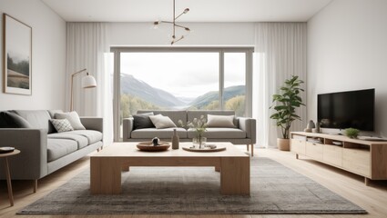 Scandinavian Living Room interior design. 3d render Scandinavian Living Room interior design