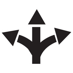 Choice between three roads icons. Three-way directional arrow collection. Way, road, direction, branching, arrows - stock vector.