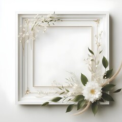 Mock up empty frames on a shelf background with white peonies in vase
frame with grass and flowers
empty picture frame, decorated with white flowers
