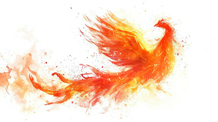 Phoenix on fire png, isolated on white or transparent background, bird burning