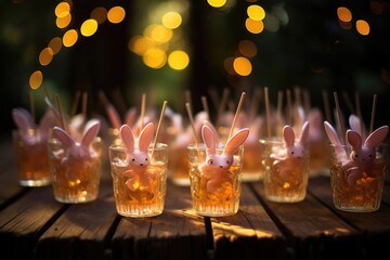 Bunny Ears Stirrers: Use bunny ear stirrers in drinks with a bokeh background, creating a playful and adorable scene.