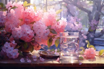 Spring Flowers: Decorate the scene with fresh spring flowers, placing drinks amidst the blossoms.
