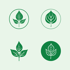 set of natural plants and trees green leaves natural logo icons