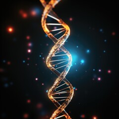 Obraz premium DNA strand on black background with stars. Generative AI.