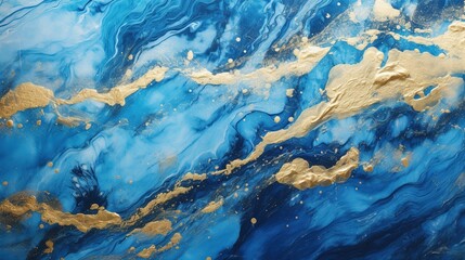 Abstract Blue Marble Texture with Gold Splashes, Luxury Background
