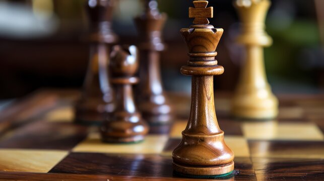 Background emphasizing the concept of business strategy, adorned with chess and strategic pieces and offering ample copy space