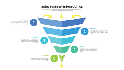 Infographic Sales funnel diagram template with 5 level for business presentation.