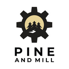 pine and mill logo vector simple modern river design template