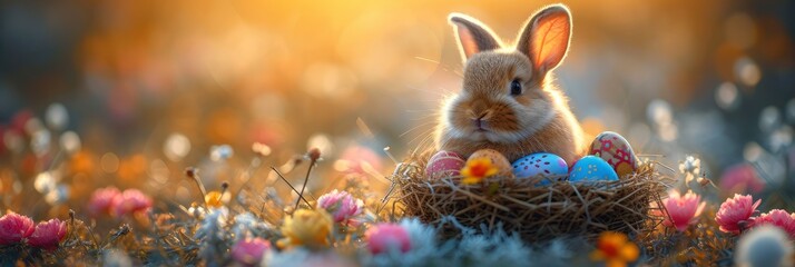 Little Children Bunny Ears Baskets Easter, Background HD, Illustrations