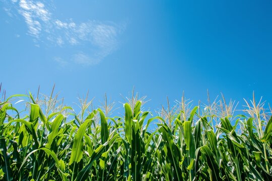 Corn field with clear blue sky.