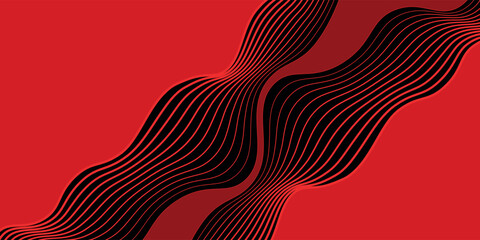 Abstract smooth red waves on modern black background vector illustration