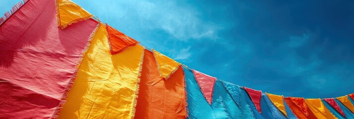 Multicolored Flags Triangular Shape Against Blue, Background HD, Illustrations