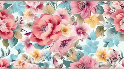 Floral abstract summer-feeling camouflage wallpaper and pattern. AI generative