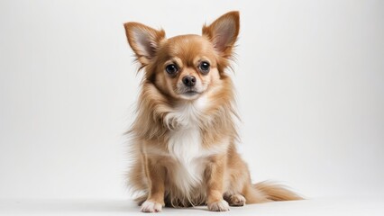 Obraz premium Fawn long coat chihuahua dog on grey background
