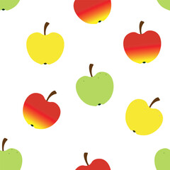 Red, green and yellow apples on a white background. Flat style. Isolated. Seamless pattern with editable stroke. Background for cover, fabric, decor.