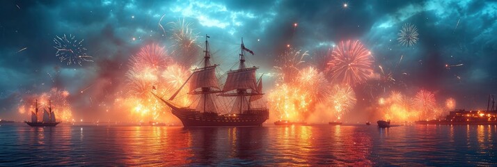 Salute Scarlet Sails Festive Grandiose Fireworks, Background HD, Illustrations