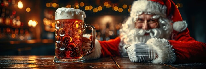 Santa Claus Mug Beer Showing Thumb, Background HD, Illustrations