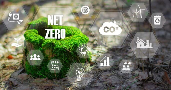 Net zero emission.2050 strategy. Carbon neutral. Net zero greenhouse gas emissions target. Climate neutral long term strategy. No toxic gase. Limit climate change and grobal warming. Sustainable busin