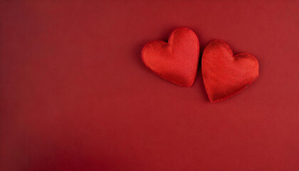 red heart on red background, Valentine's day hearts, blank space.