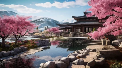 Sierkussen spring cherry blossom background © Dament