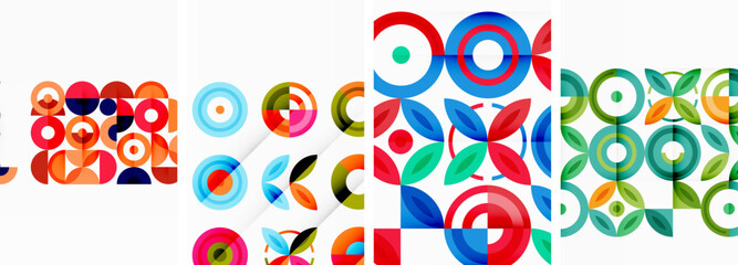 Circles and rings geometric backgrounds. Posters for wallpaper, business card, cover, poster, banner, brochure, header, website