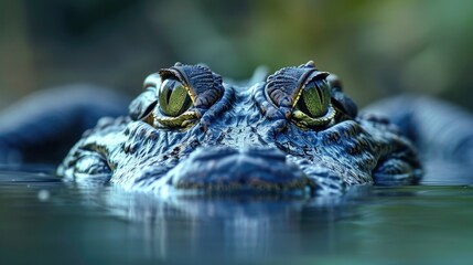 Fototapeta premium Closeup of a menacing crocodiles eyes peering out from just above the waters surface showcasing its primal instinct and formidable presence in its natural habitat
