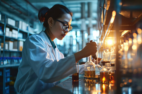 Scientists and workers in a medicine factory collaborate to research, develop, and manufacture pharmaceutical products