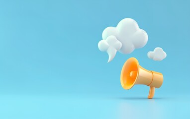 Cartoon megaphone with a speech bubble floating 3D type illustration with a copy space, Generative AI.