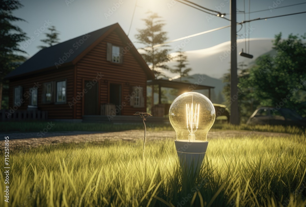 Poster a light bulb embedded in the grass with the world inside, symbolizing the concept of saving the worl
