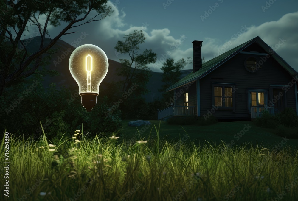 Poster a light bulb embedded in the grass with the world inside, symbolizing the concept of saving the worl