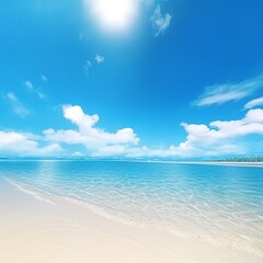Fototapeta na wymiar Summer Vacation Tropical Beach with Blue Sky and Azure Waters