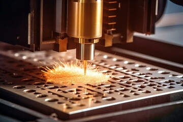 Metal processing with laser on advanced machinery. Generative AI