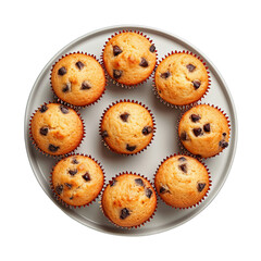 Plate of Muffin isolated on white background, top view