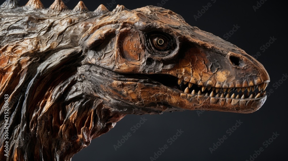 Poster a closeup of a preserved specimen of an extinct species, showing the incredible detail and complexit