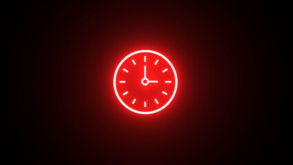 Glowing clock icon. Clock, time. neon Time or Clock icon. Line clocks symbol isolated on black background. neon Clock icon symbol for your website design Clock icon logo, app. Clock icon illustration. - obrazy, fototapety, plakaty