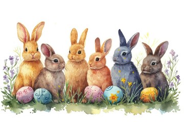 Vector watercolor easter elements collection with bunnies