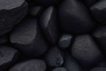 Dunkler Steinhintergrund. Schwarz-weiße Felsgranitstruktur. Nahaufnahme der Bergoberfläche. Ein Haufen schwarzer Naturkohle, Foto von Kohlebergwerkshintergrund, Textur.