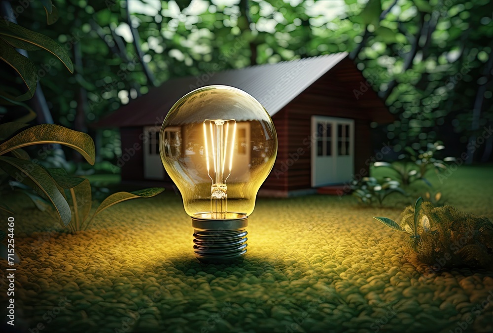 Poster a light bulb nestled in the grass with a miniature representation of the world inside, symbolizing t