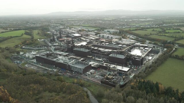 Intel microprocessor manufacturing complex in Leixlip, Ireland, aerial view