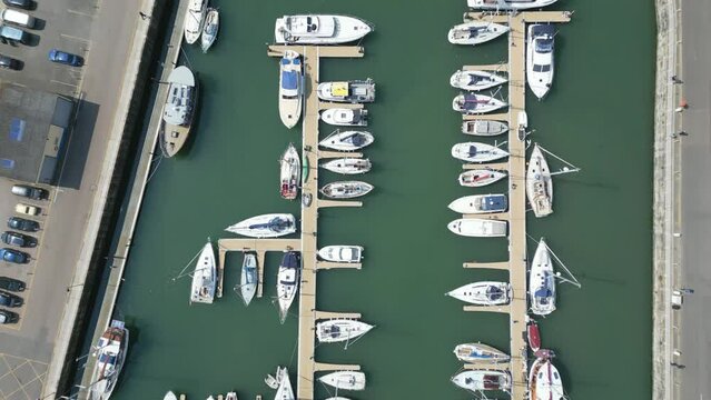 Ramsgate marina footage from a drone showing boats
