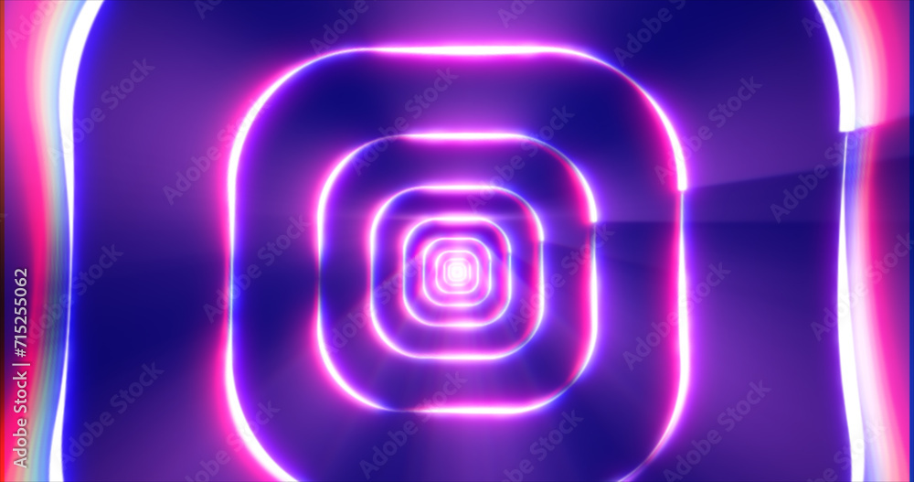 Poster purple energy digital square rectangle tunnel frame made of lines and dots futuristic magical glowin