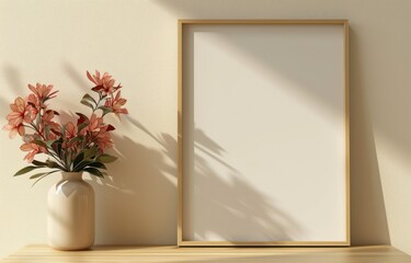 Blank picture frame mockup on the wall. 3d rendering